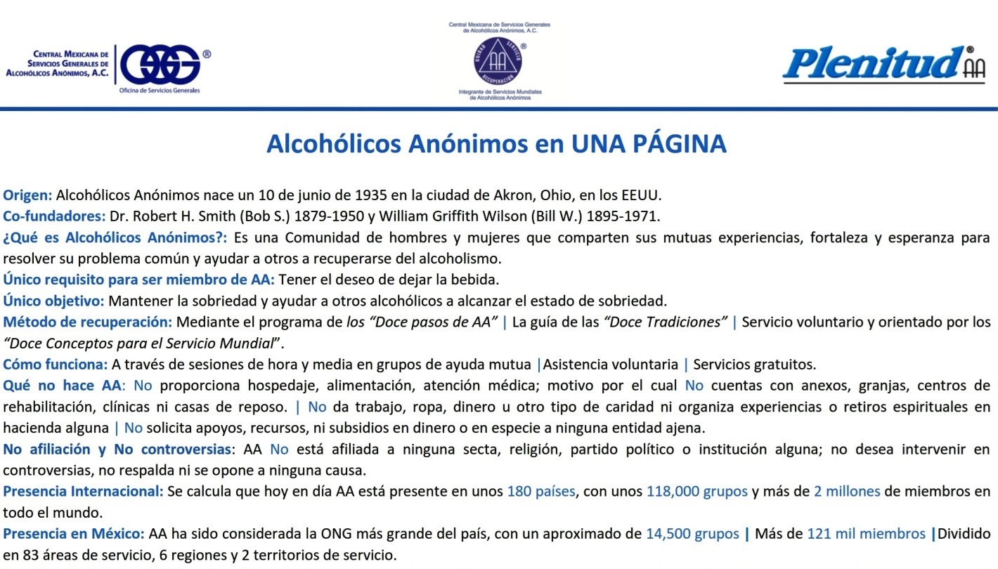 Alcohólicos Anónimos México en una página...